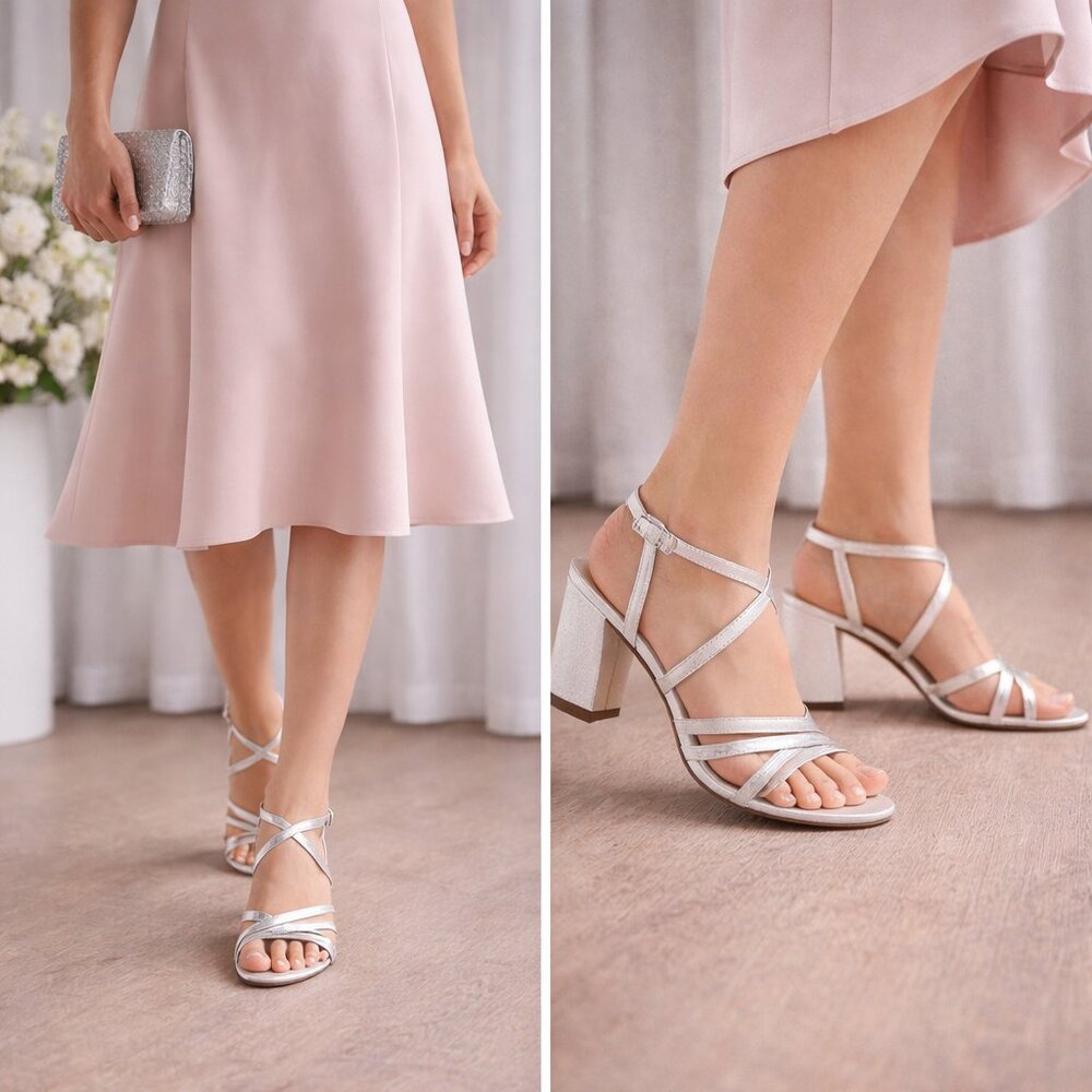 🚚 White Silver Leather Block Heel Sandals | 3” Heel | US 7.5 | Made in Brazil
